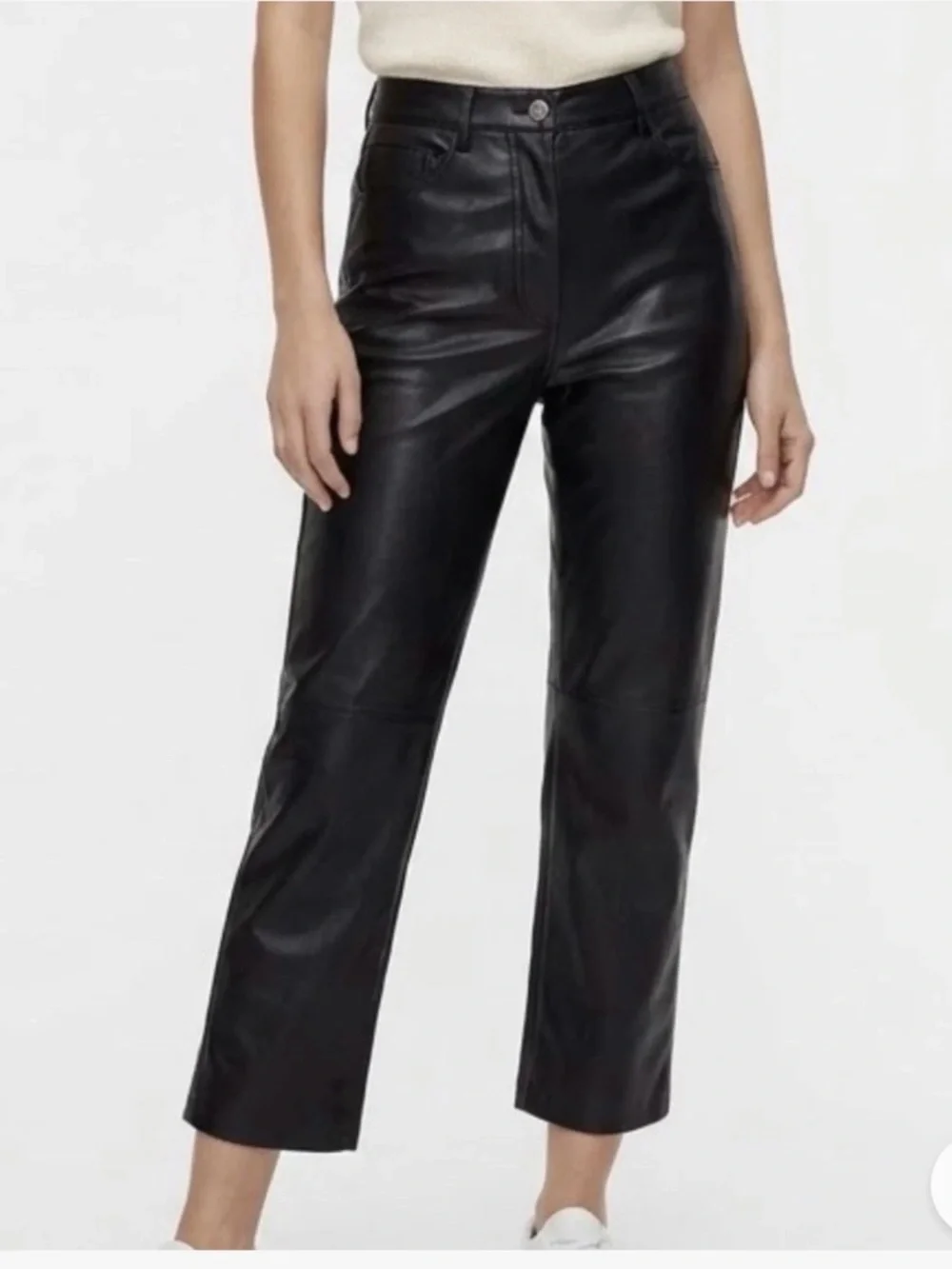 Aritzia Wilfred Black Faux Leather Pants Size 4 Vegan High Waist Cropped